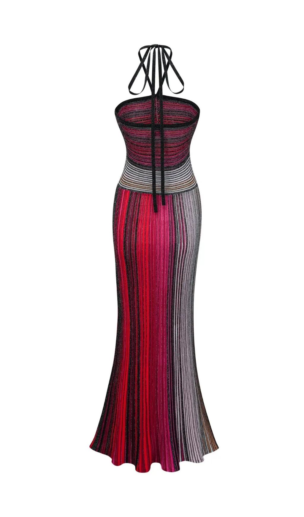 Ulysse Red Metallic Knit Halterneck Maxi Dress