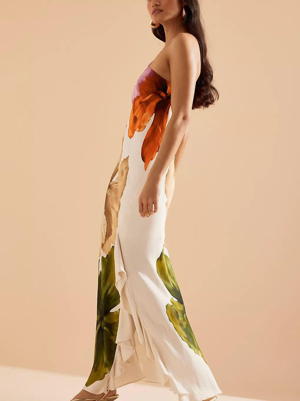 b1fd90c657d62dbdb47ca7a55c45bdf3 Elegant Exquisite Floral Print One-shoulder Maxi Dress