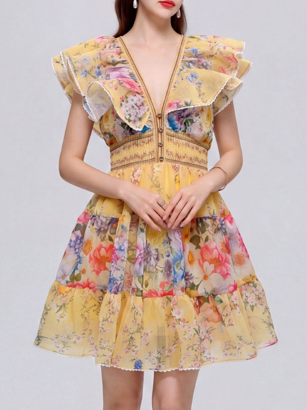 Mahal V-Neck Floral Mini Dress - OWNCI Mahal V-Neck Floral Mini Dress - OWNCI