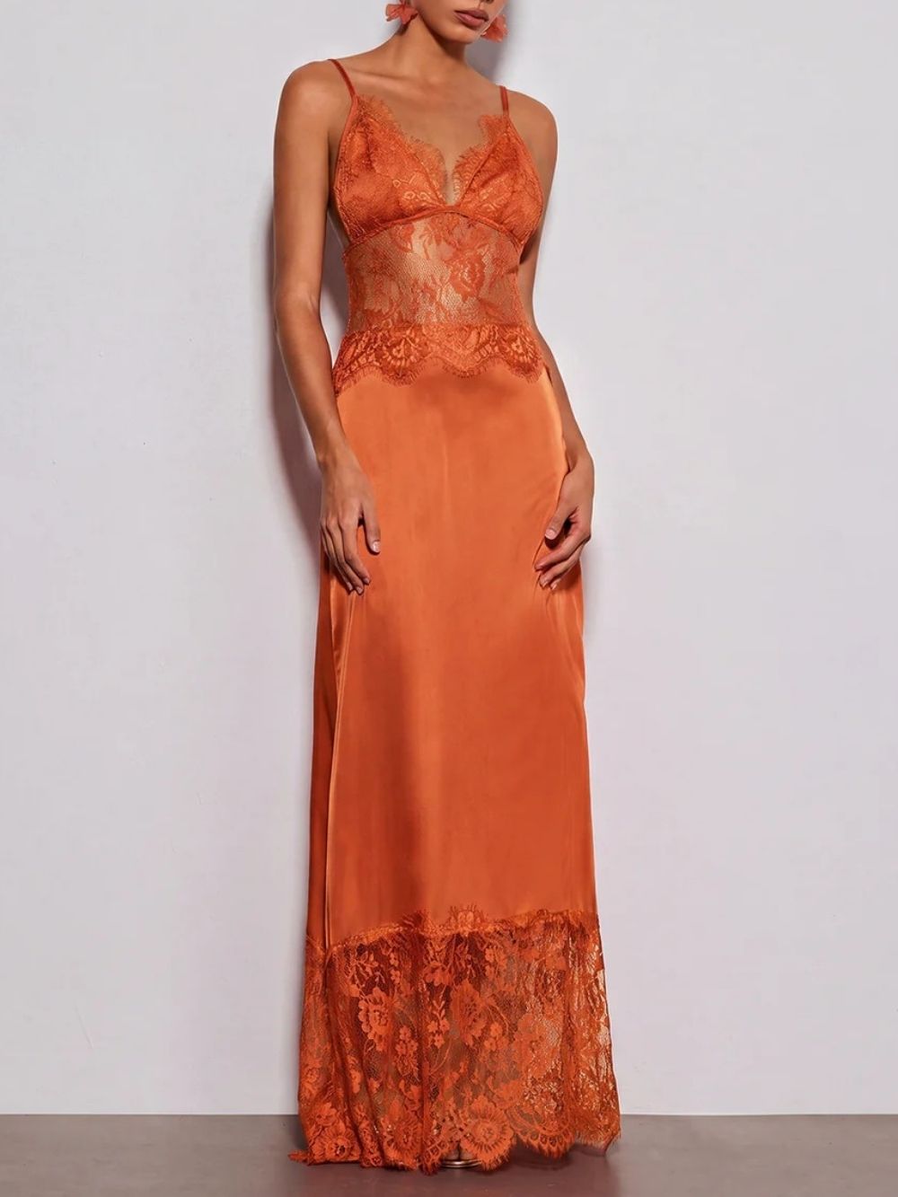 b2f47020ac34aca7f154b88b6673786b Erastes Spaghetti Lace Maxi Dress In Orange