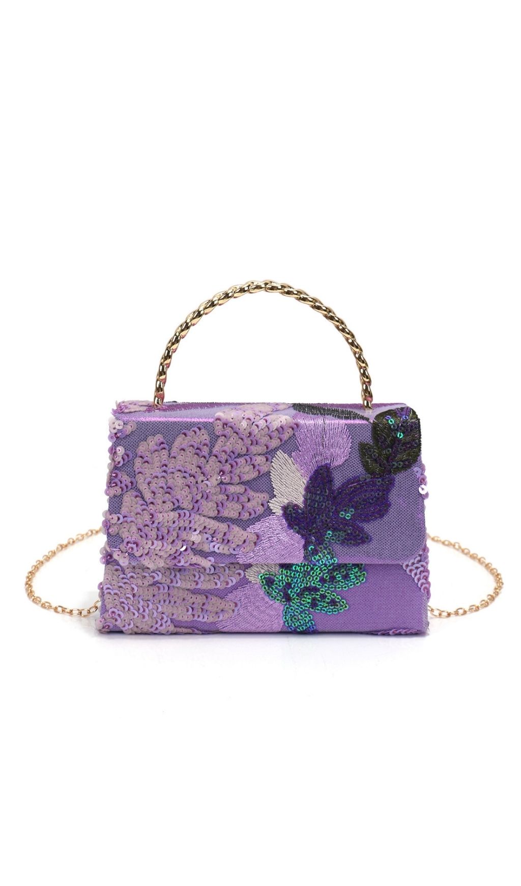 Fashionslee Women Laylani Purple Flower Embroidery Sequin Handbag