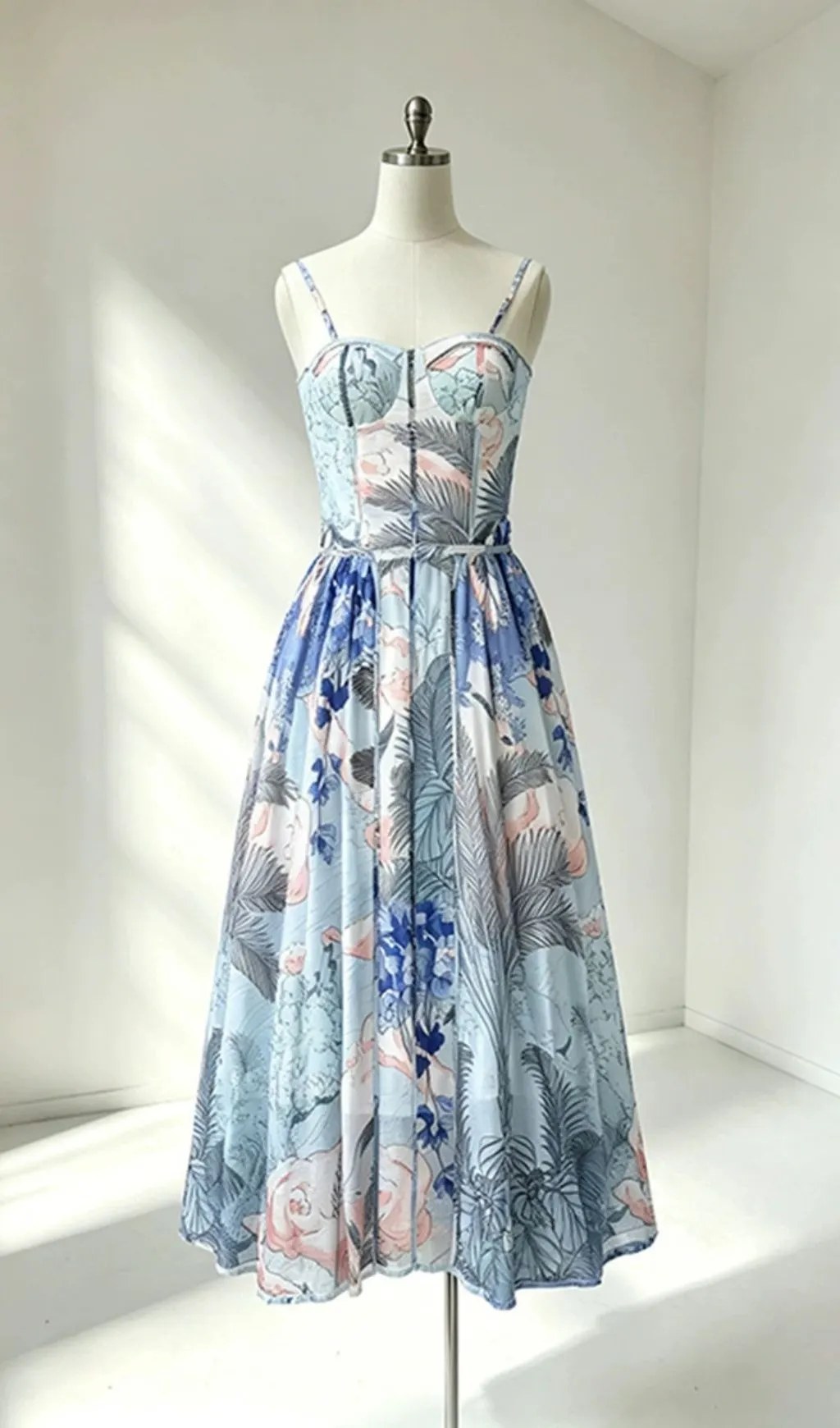 Fashionslee Women Maëva Blue Strappy Printed Maxi Dress
