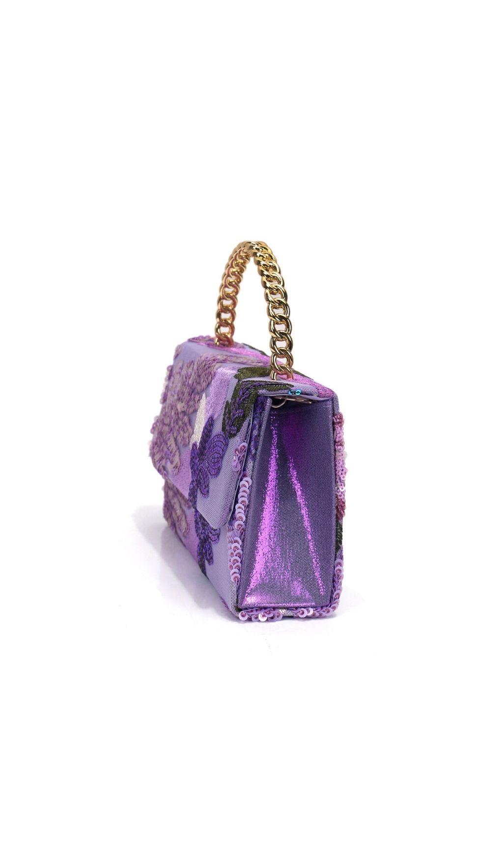 Laylani Purple Embroidery Sequin Clutch Bag - purple, embellished, floral clutch bag by OWNCI