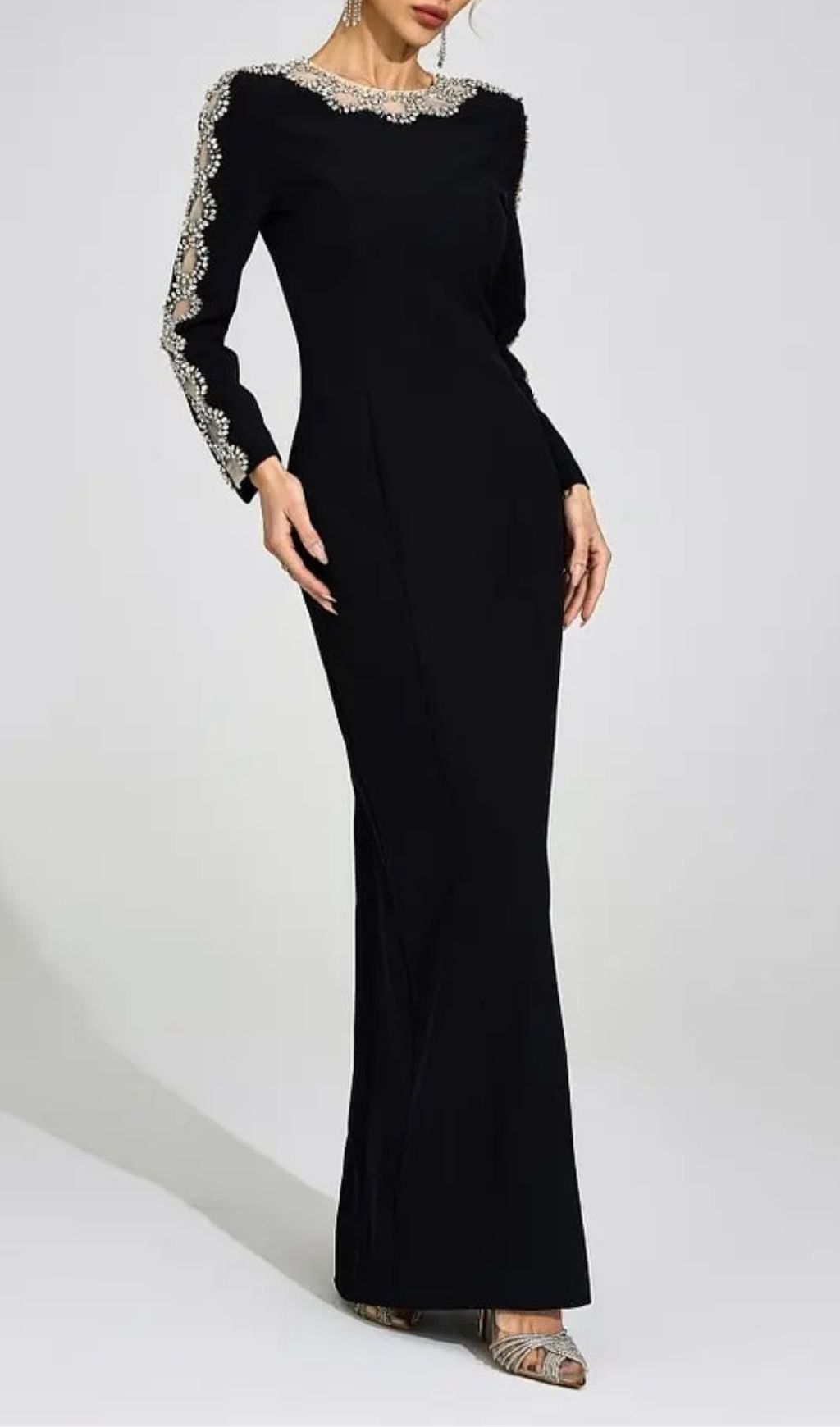 b432612a758111d7305634f03c944064 Tiffany Rhinestone Embellished Cutout Maxi Dress - Black