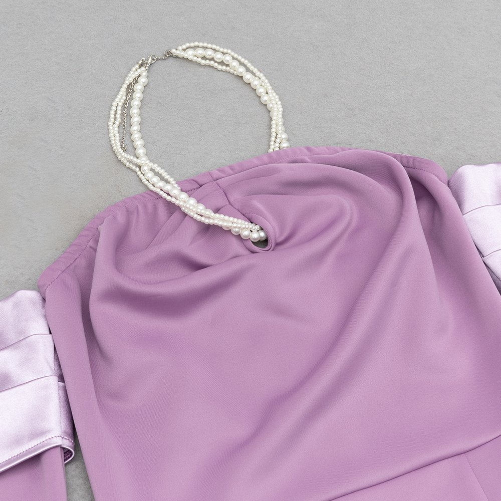 Boomer Purple Pearl Halter Long Sleeve Maxi Dress