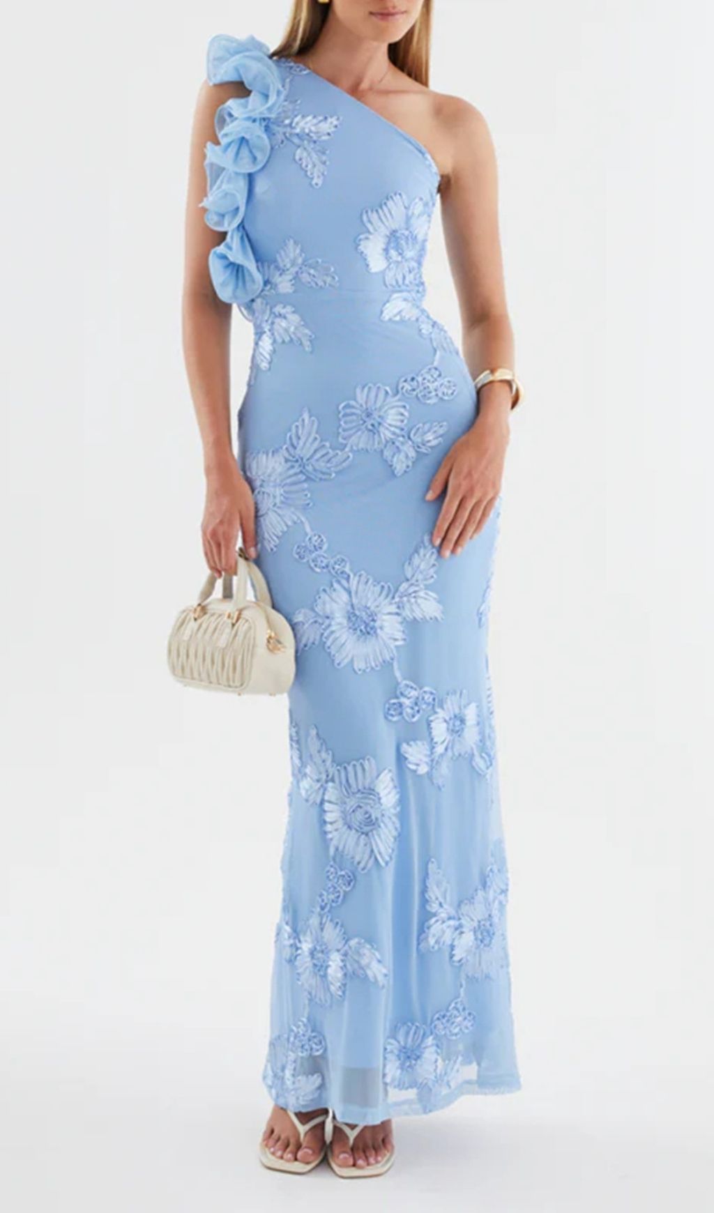 b4f66346a6216f11520a63eacfbd5ab3 Susie Mesh Embroidered One Shoulder Maxi Dress - Blue