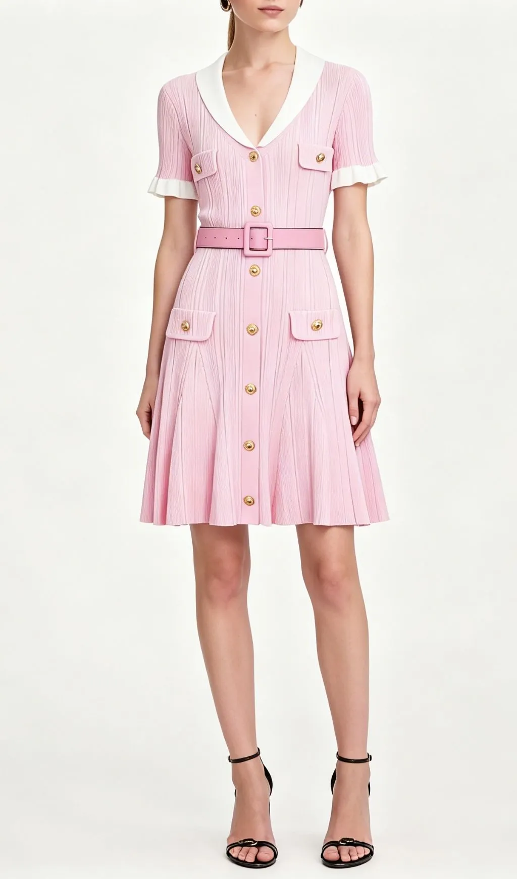 Fashionslee Women Madeline Pink Short Sleeve Knit Mini Dress