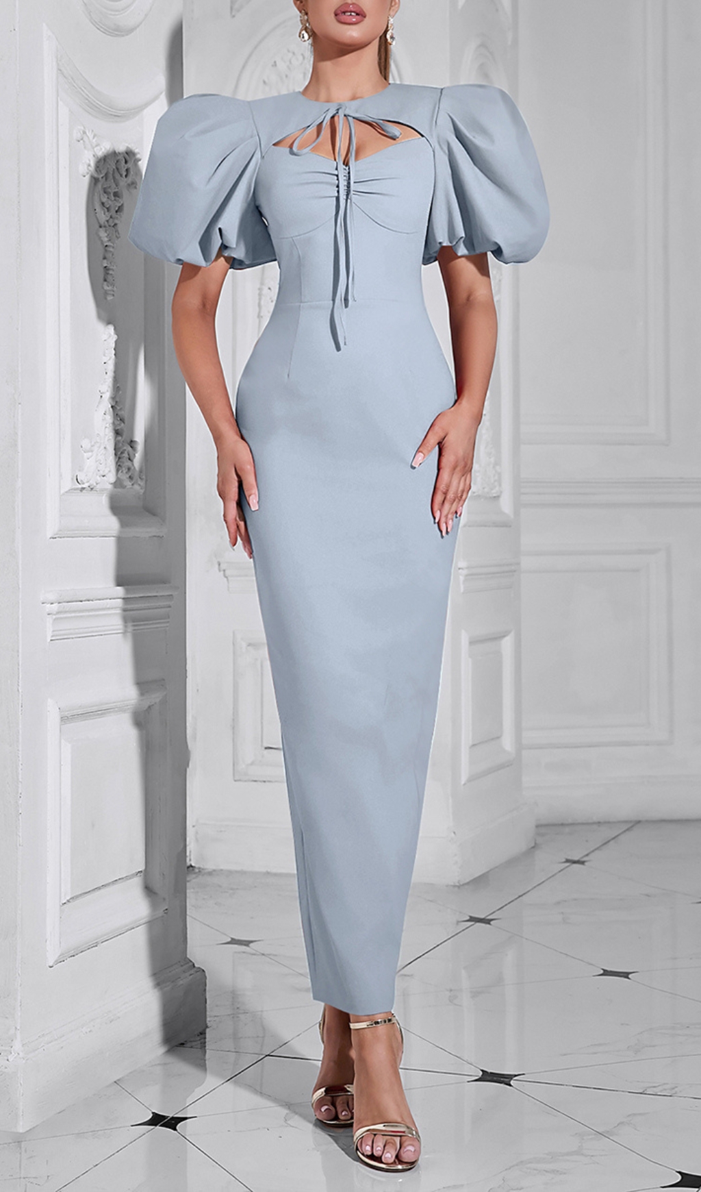 Bernadine Blue Puff Sleeve Maxi Dress