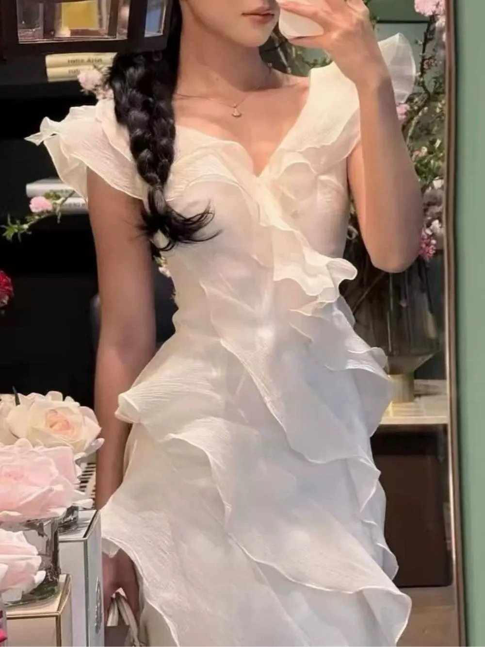 Off Shoulder Ruffled Layer Chiffon Maxi Evening Dress