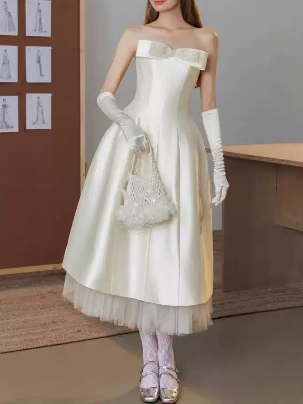 Makalia White Strapless Bow Midi Dress - OWNCI Makalia White Strapless Bow Midi Dress - OWNCI
