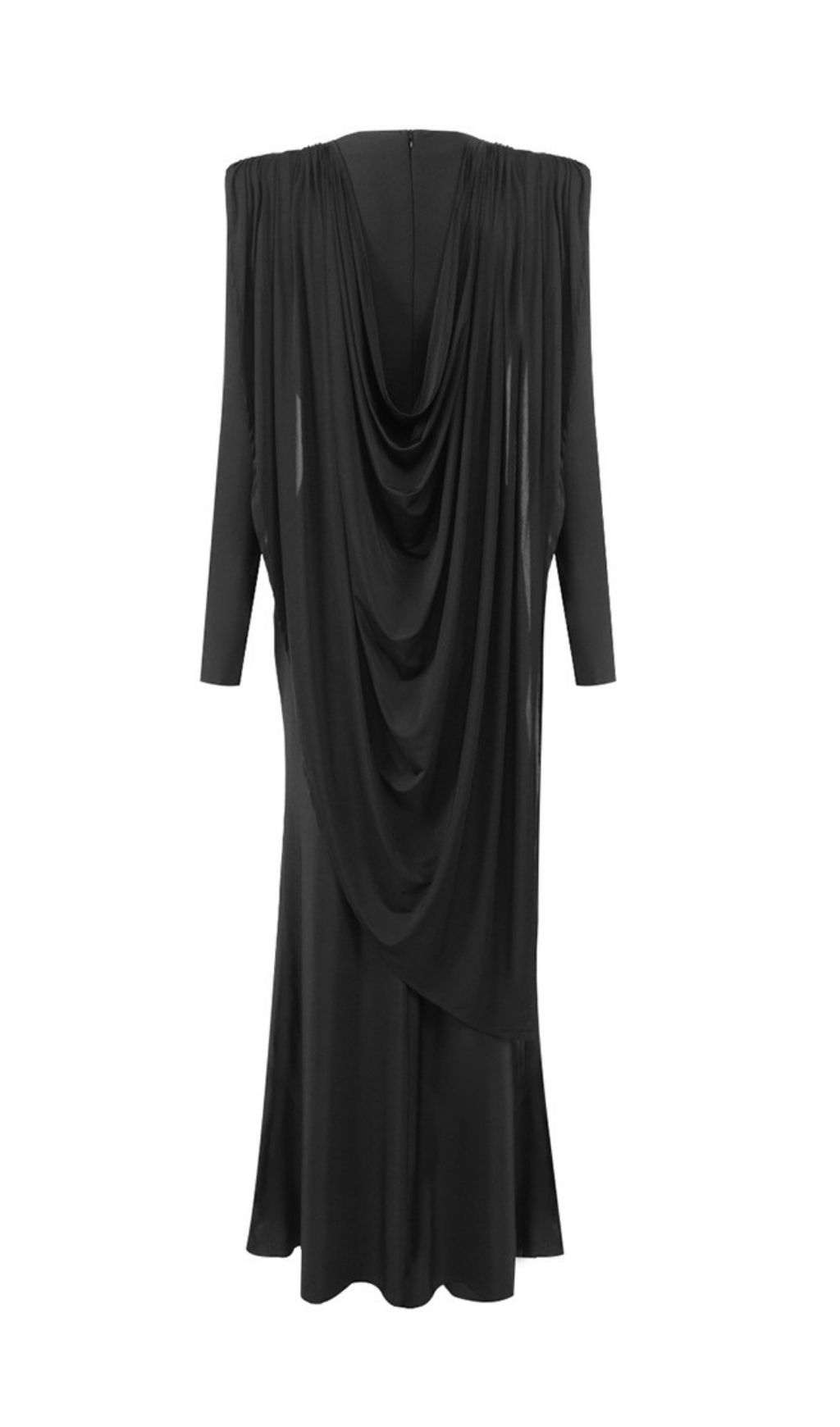 Fashionslee Women Launa Black Long Sleeve Ruched Maxi Dress