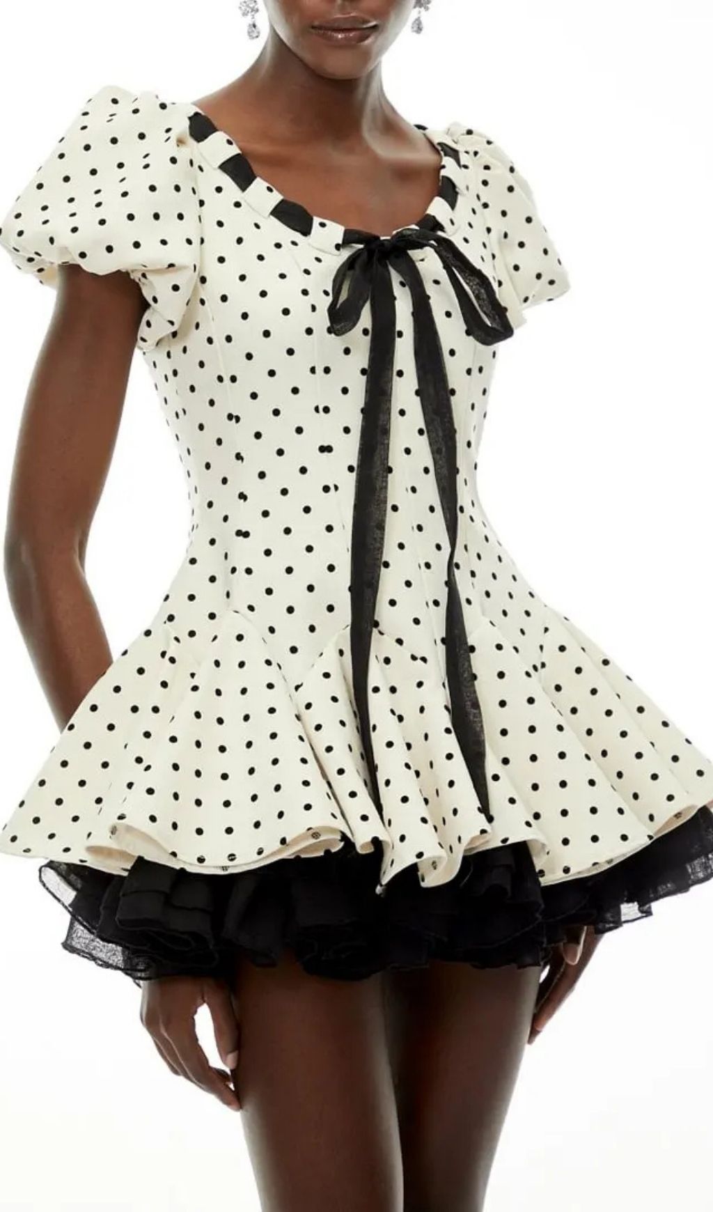 Wania White Polka Dot Mini Dress With Tie-Front