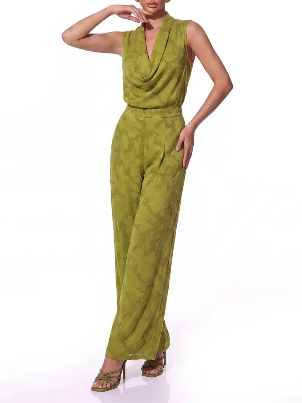 Yvelin Cowl Neck Floral Pants Set