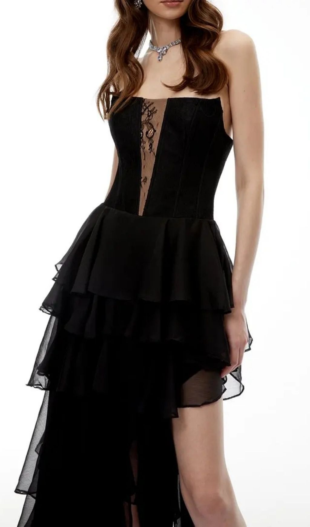 Sophia Cut-Out Tulle Layer Strapless Maxi Dress In Black