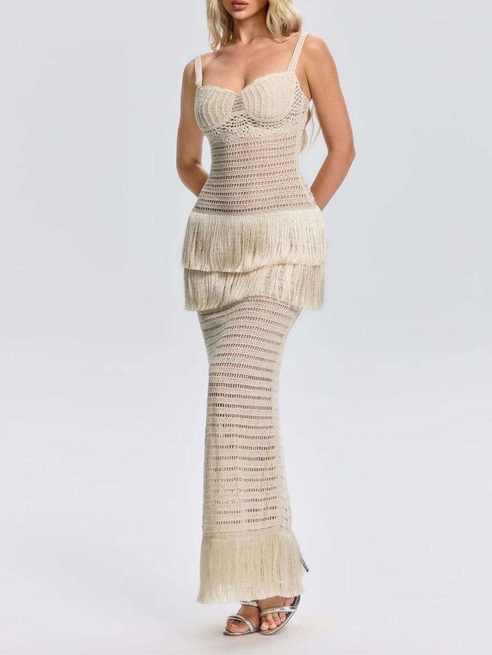 Charisa Crochet Fringe Maxi Dress