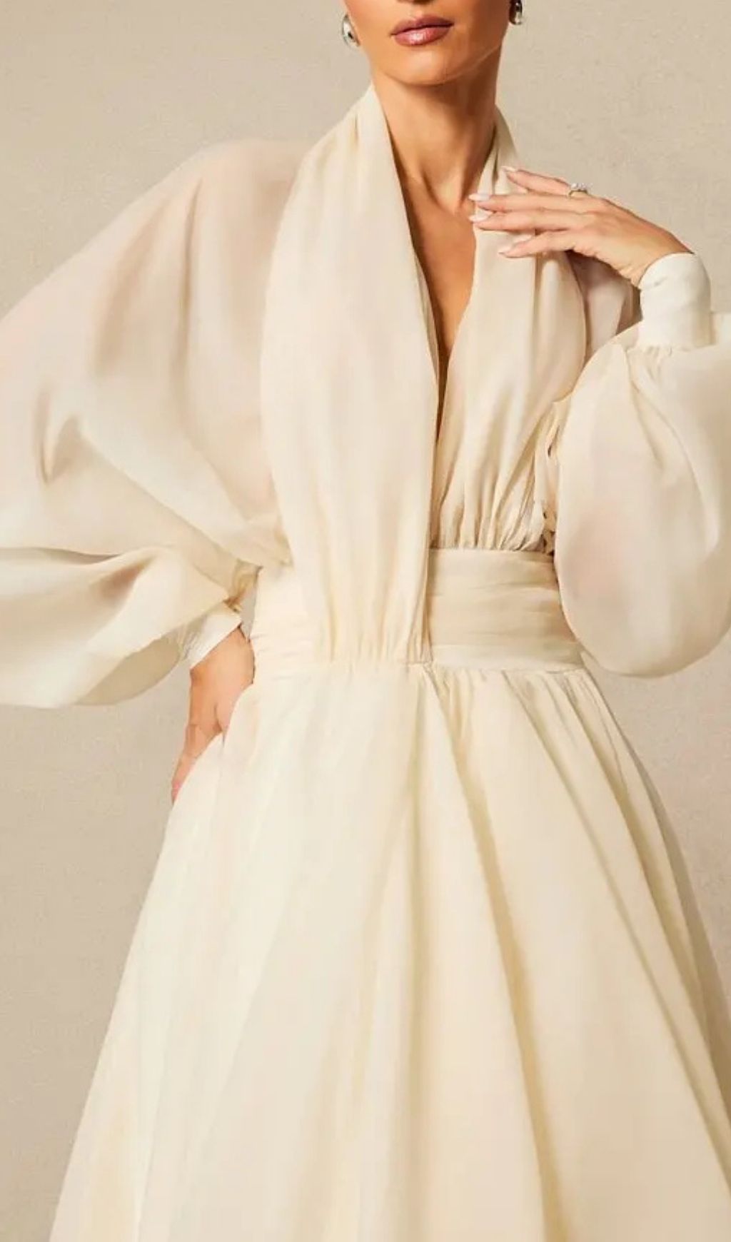 Lilly Deep V Neck Puff Sleeve Maxi Dress