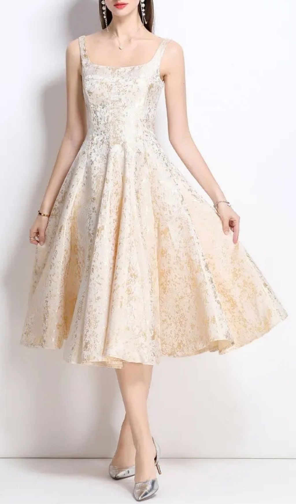 Vanessa A-Line Jacquard Midi Dress - Apricot