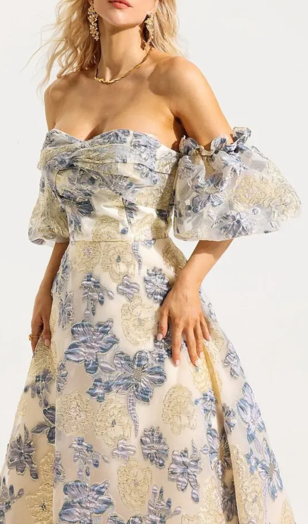 Jacquard Off-Shoulder Midi Dress