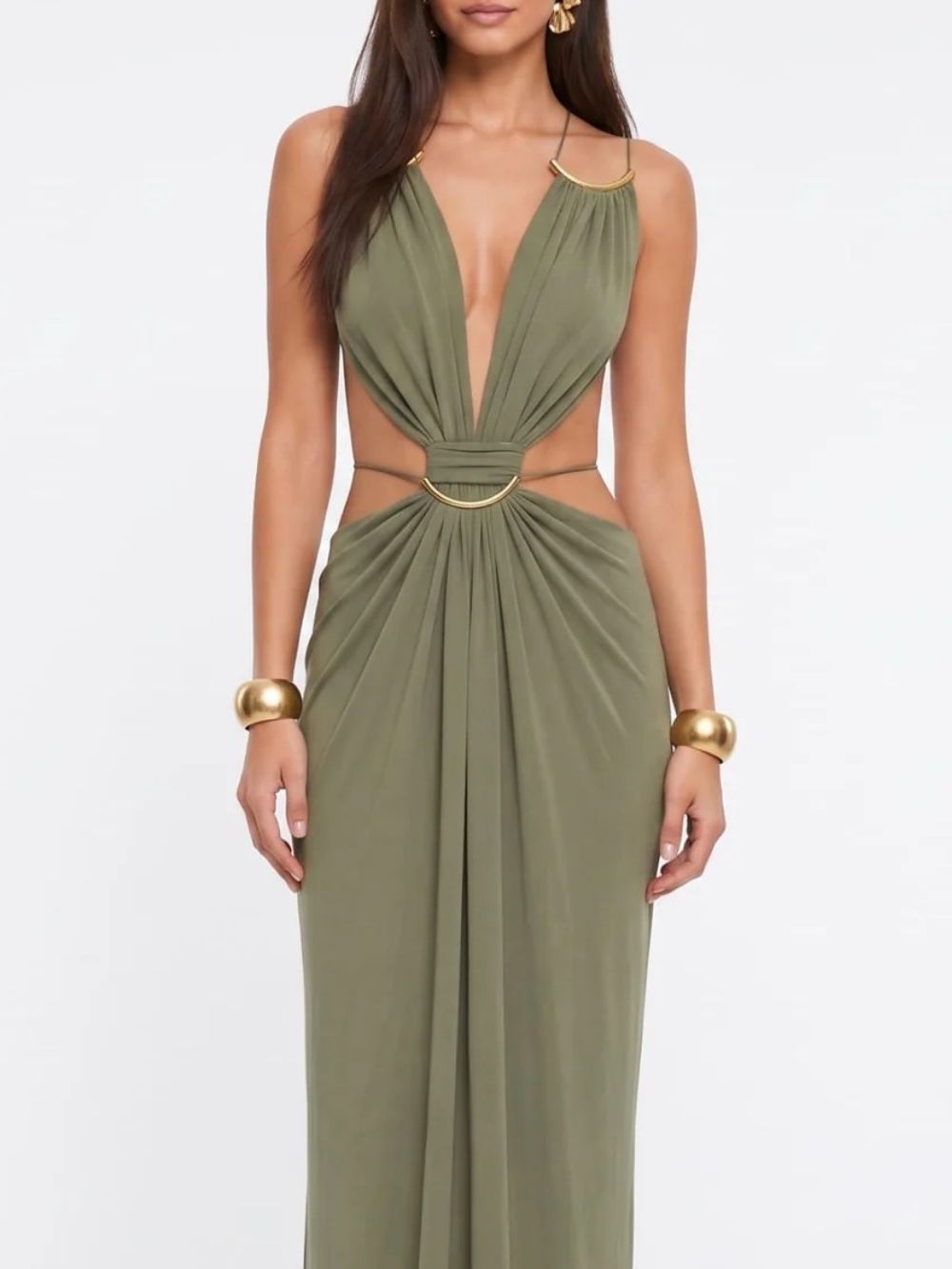 Lorysa Backless Cutout Maxi Dress In Matcha - OWNCI Lorysa Backless Cutout Maxi Dress In Matcha - OWNCI