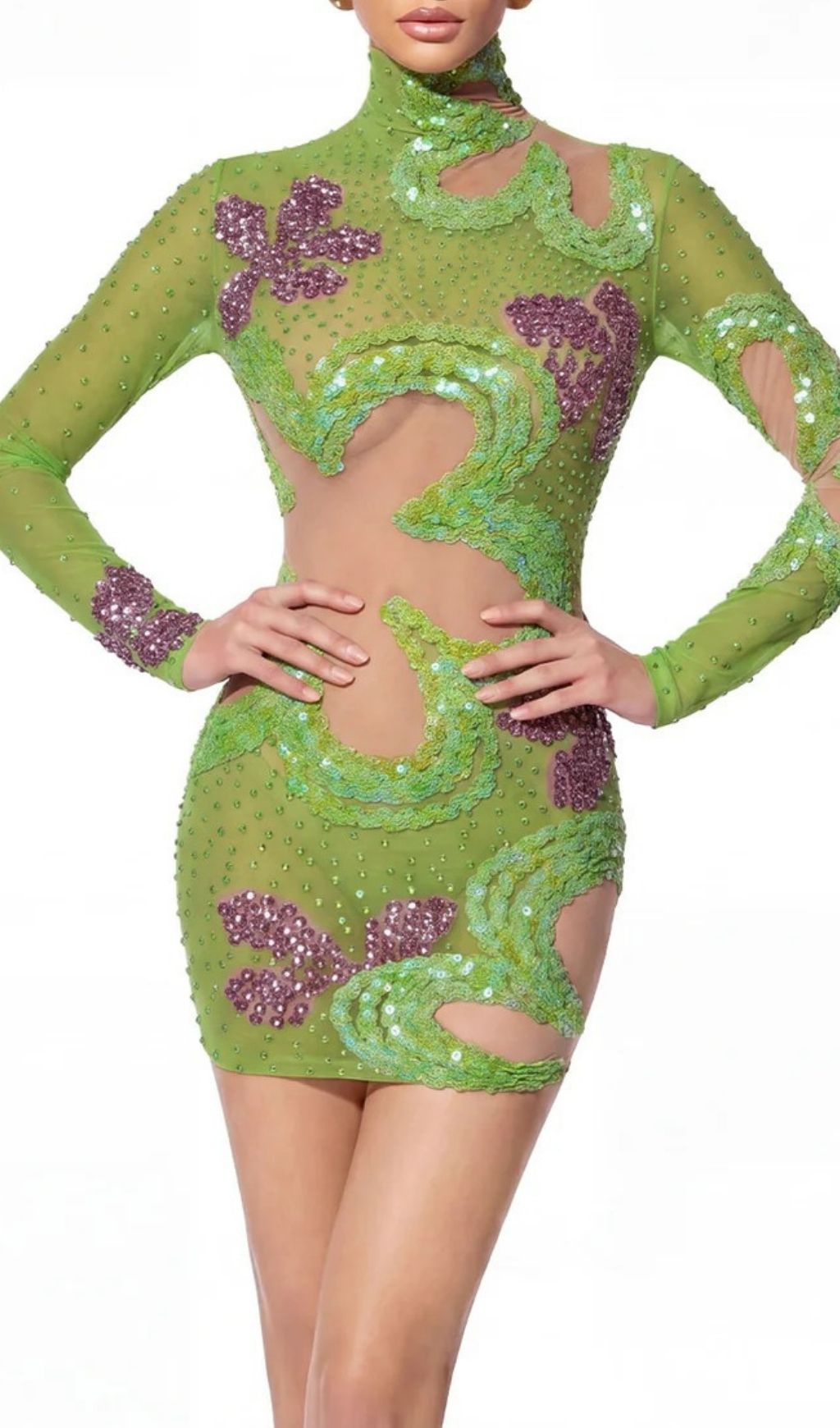 b73575285a52279b4cd8e74ab64eab2b.jpg Fashionslee Women Zymera High Neck Rhinestone Sequin Mini Dress