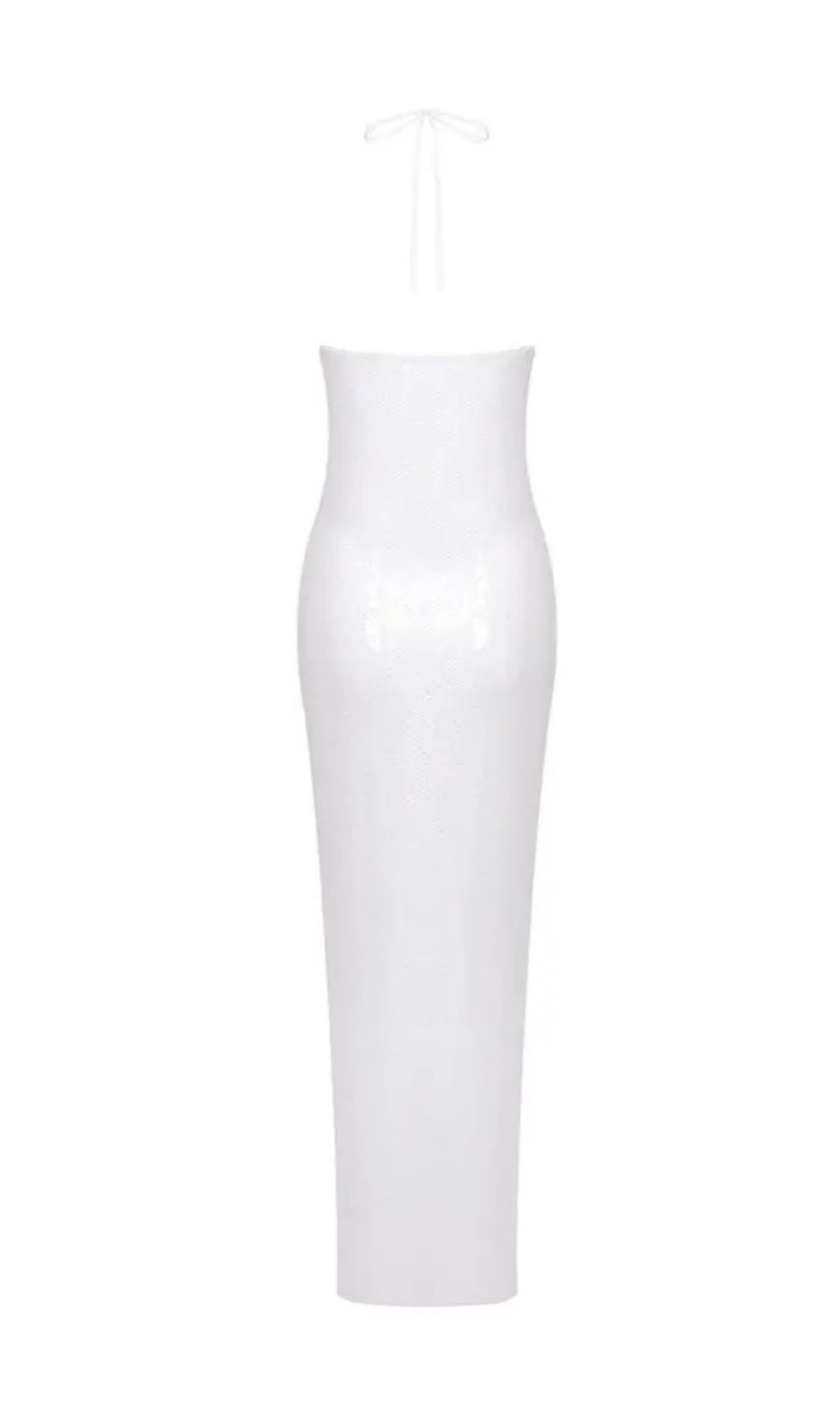 Anila Glitter Rosette Halter Sequined Maxi Dress In White