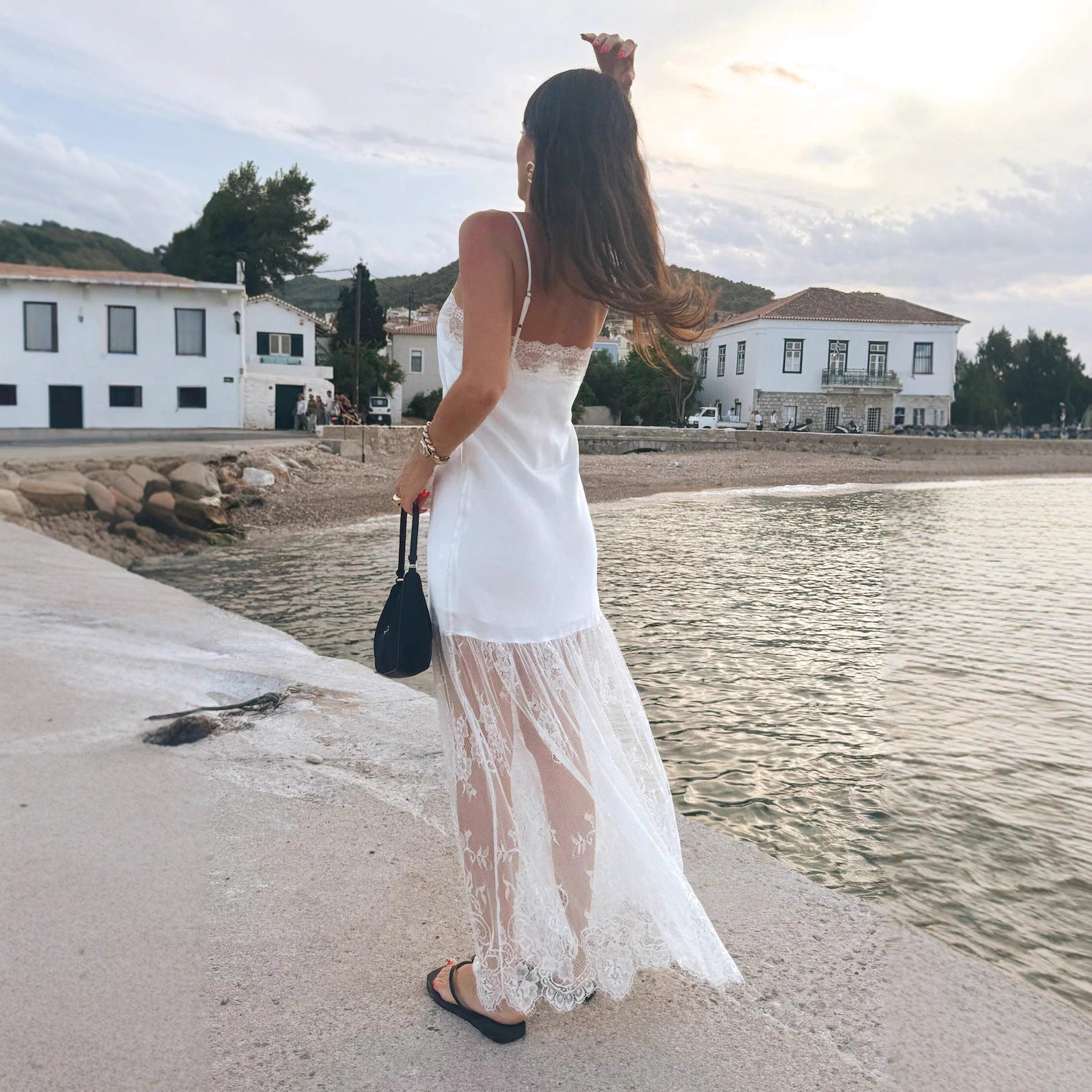 b80eaf2cf477afdf2e20a587a16f2de3 Lace Hem Satin Slip Maxi Dress