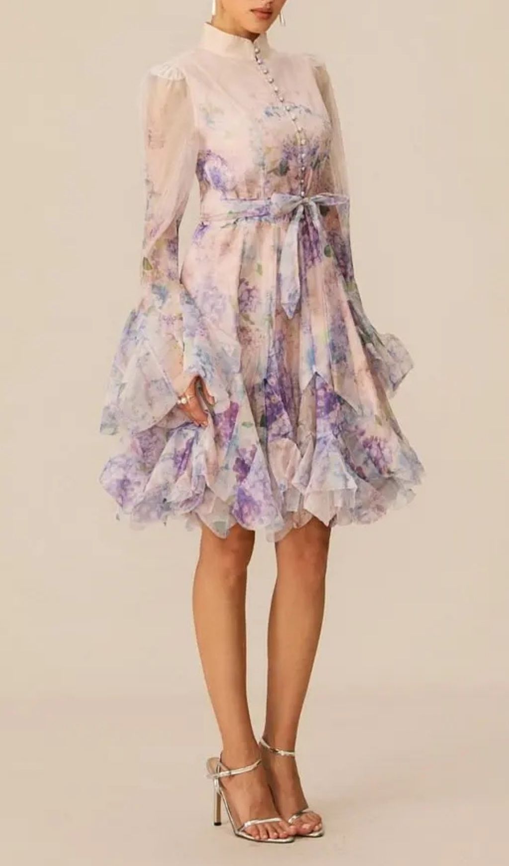 b816f7ba4fe4ab2d0d6a39b2bfd15437 Lana Purple Long Sleeve Chiffon Floral Mini Dress