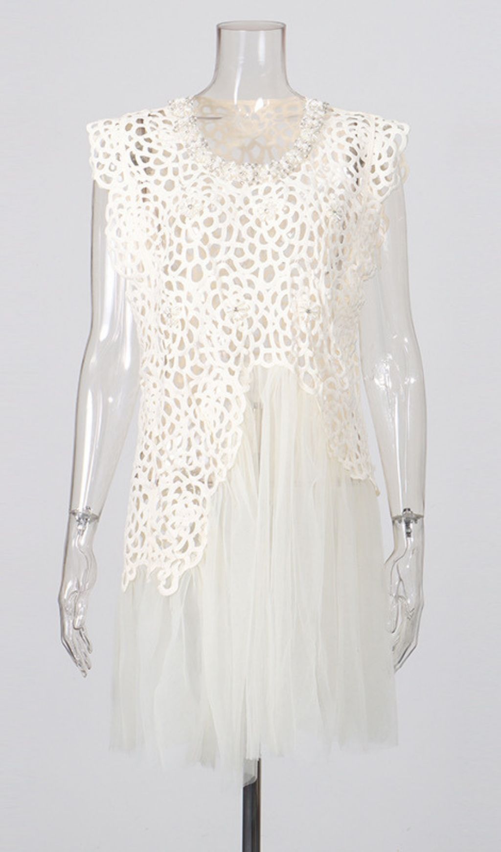 Fashionslee Women Lelio Embelllished Mesh Mini Dress