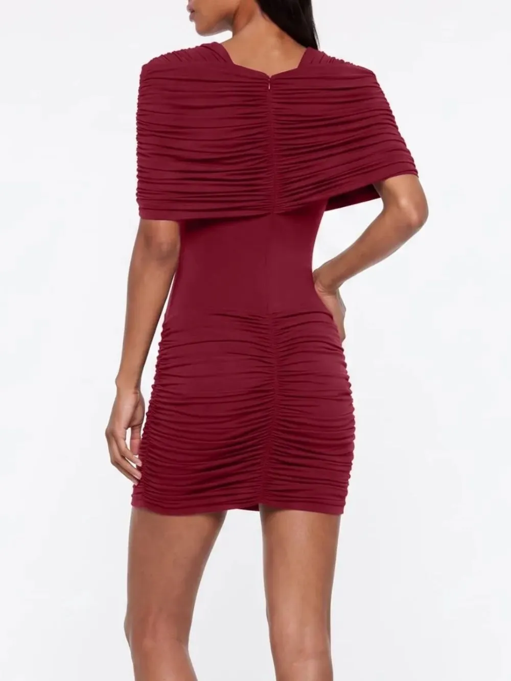 Quvion Shoulder Pad Ruched Mini Dress - OWNCI
