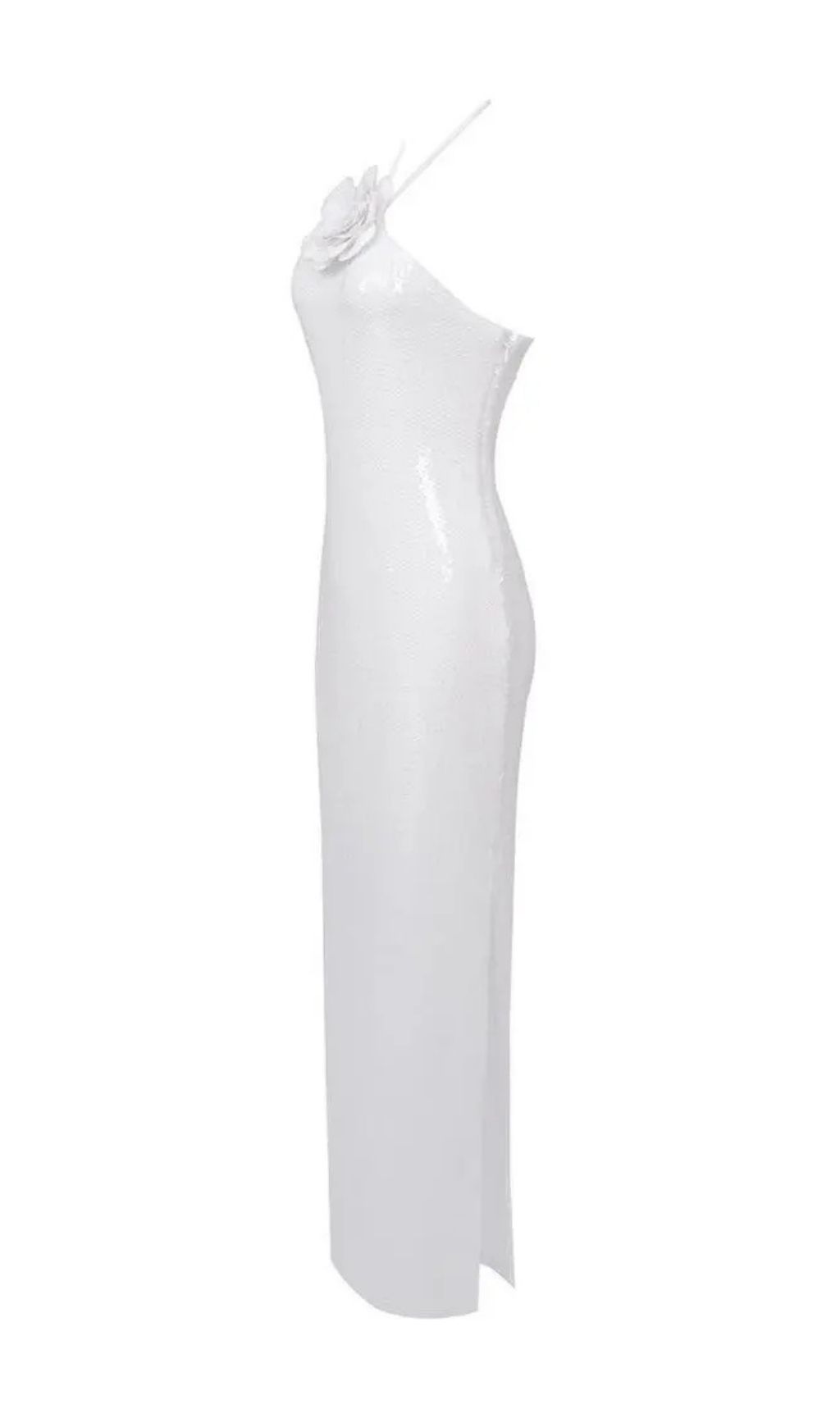 Anila Glitter Rosette Halter Sequined Maxi Dress In White