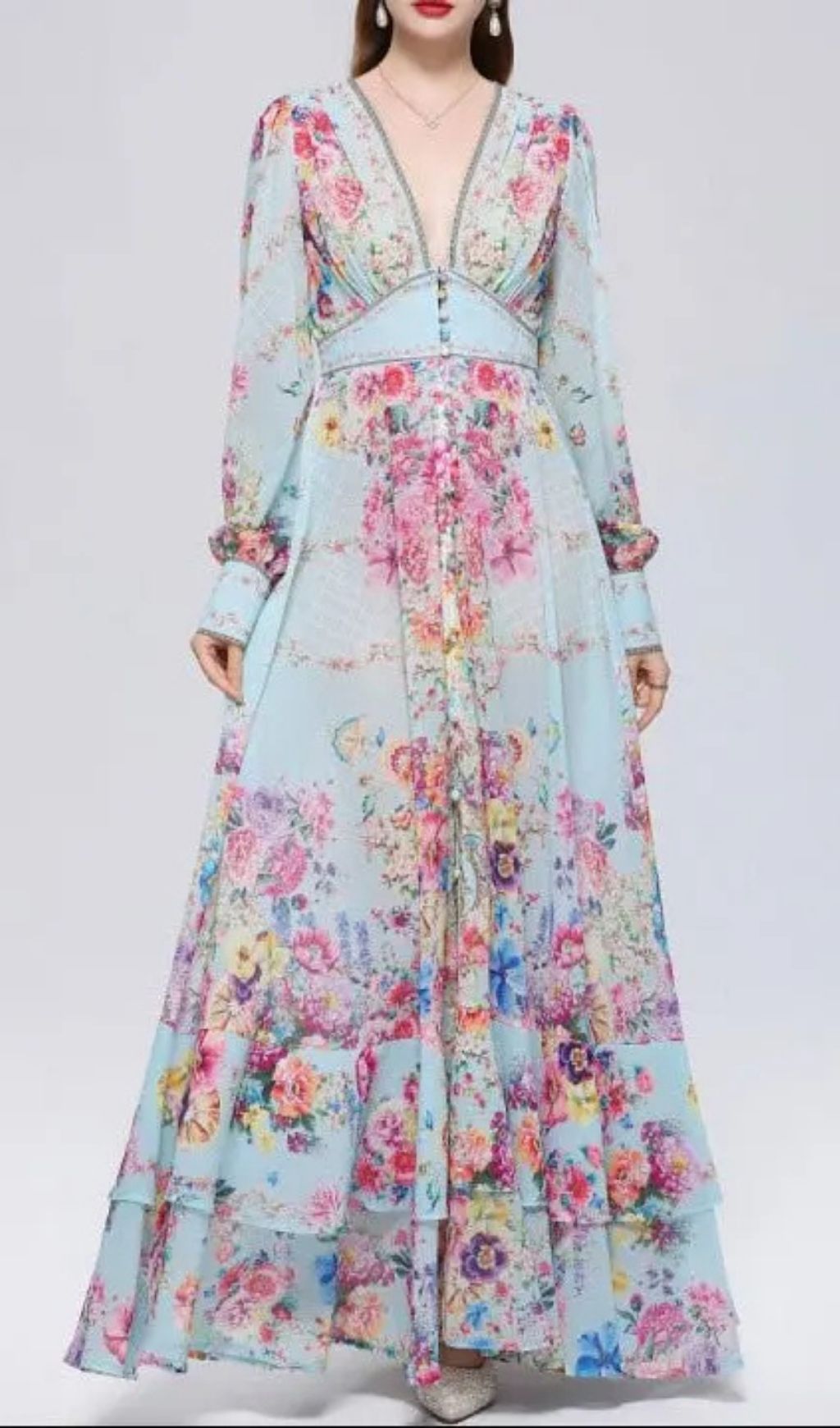 Xaviera Chiffon Mesh A-Line Printed Maxi Dress