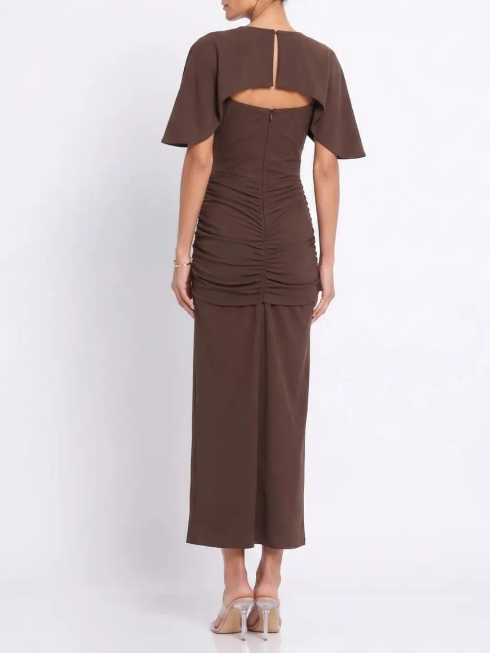 Lyvoria Cape Ruched Maxi Dress - OWNCI