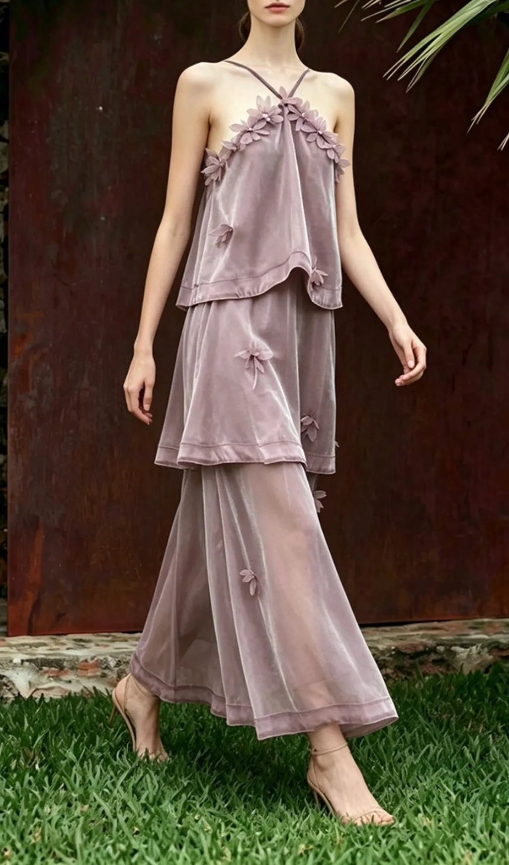 Mab Purple Halter Embellished Maxi Dress