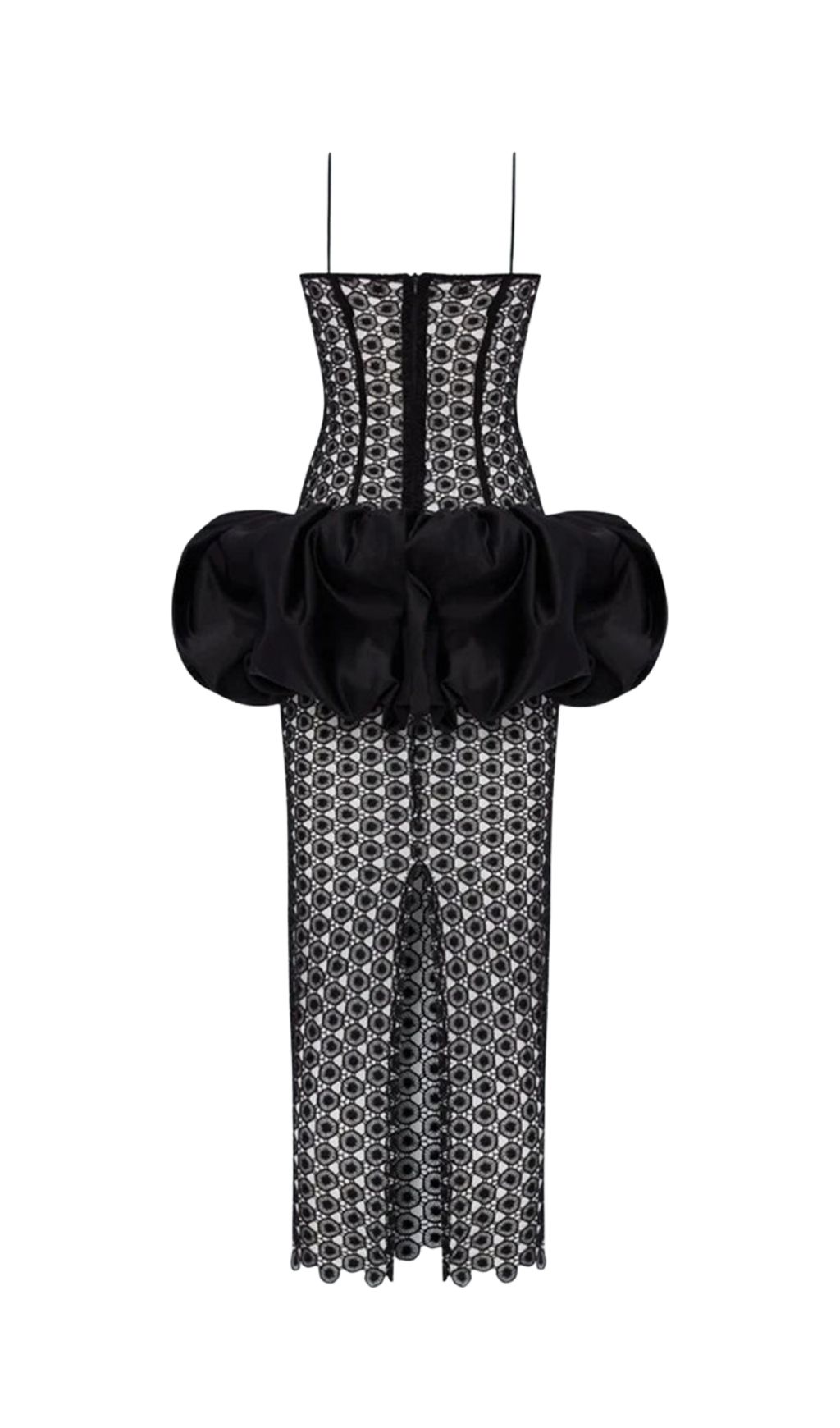 Fashionslee Women Leticia Black Strappy Lace Midi Dress