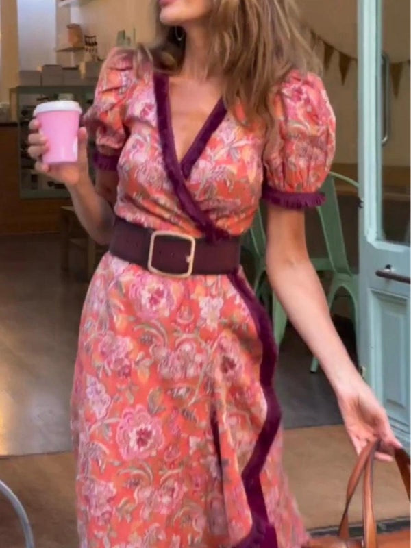b9e08cd154307bd548b55c5eab52e98d Elegant Pink Floral Print Short Sleeve Maxi Dress