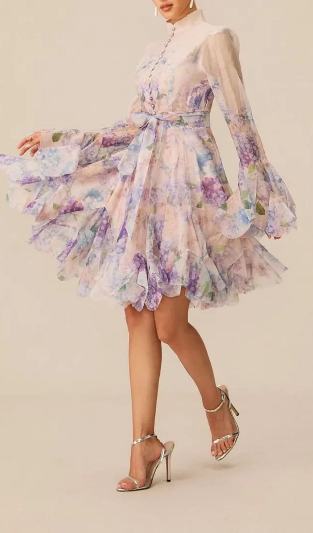 b9e20d920caf94f7937f1fb33bf9887d Lana Purple Long Sleeve Chiffon Floral Mini Dress