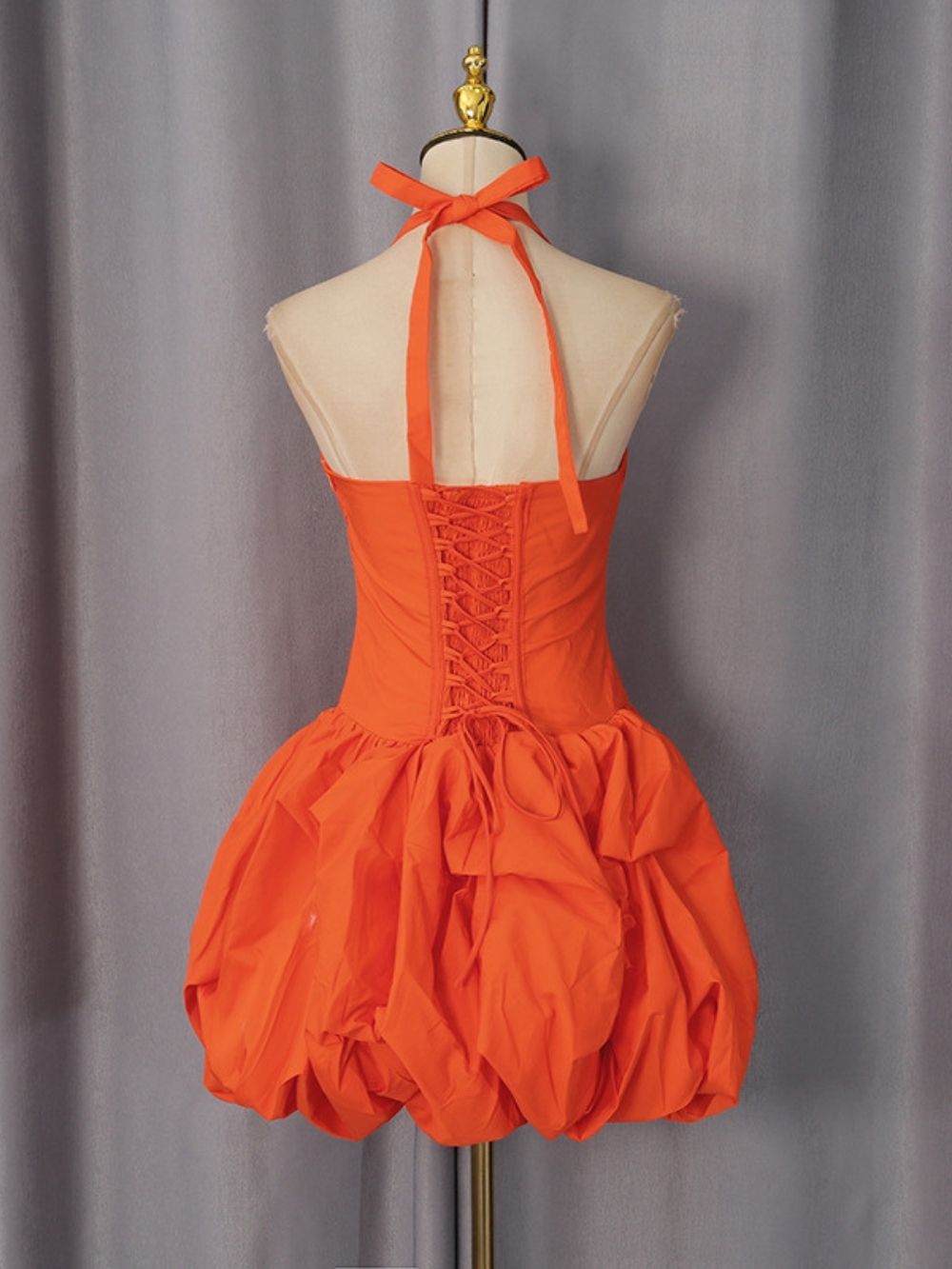 Zevareth Orange Halterneck Bubble Mini Dress