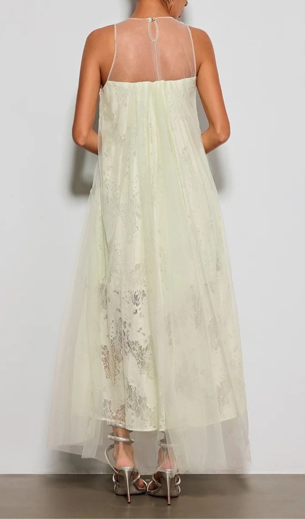 Fashionslee Women Esnavi White Sleeveless Flower Mesh Maxi Dress