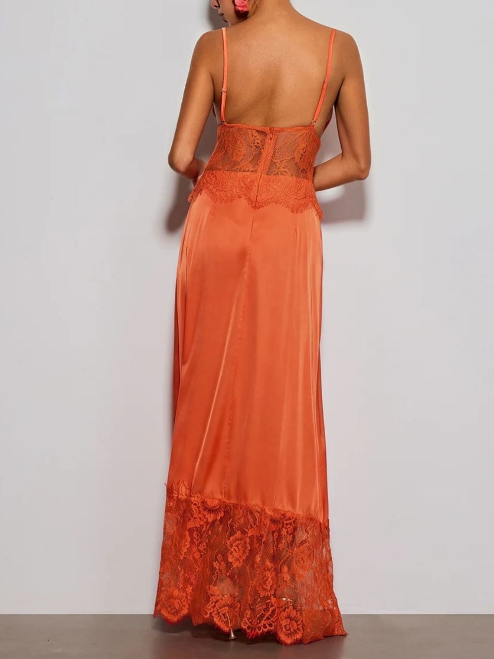ba6ba4b6623107075e7abe6933204776 Erastes Spaghetti Lace Maxi Dress In Orange