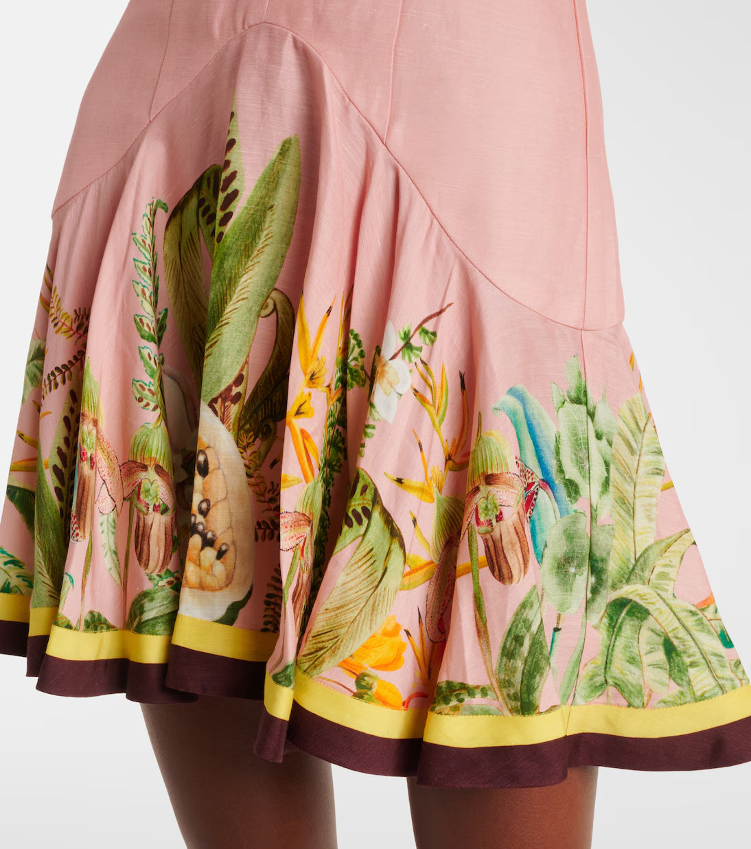 v-Neck Puff Sleeve Cotton Linen Printed Mini Dress – Pink - OWNCI