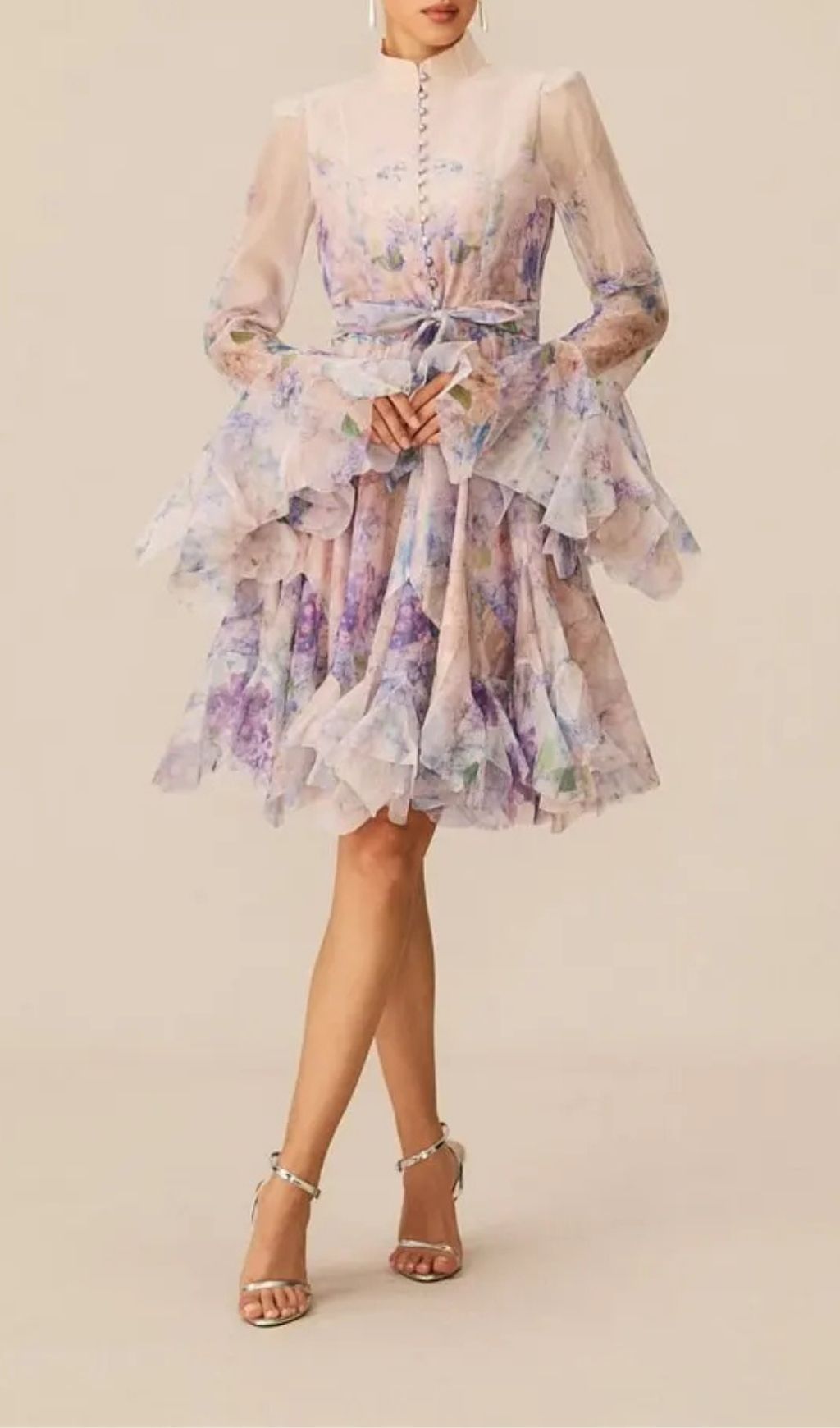 Lana Purple Long Sleeve Chiffon Floral Mini Dress
