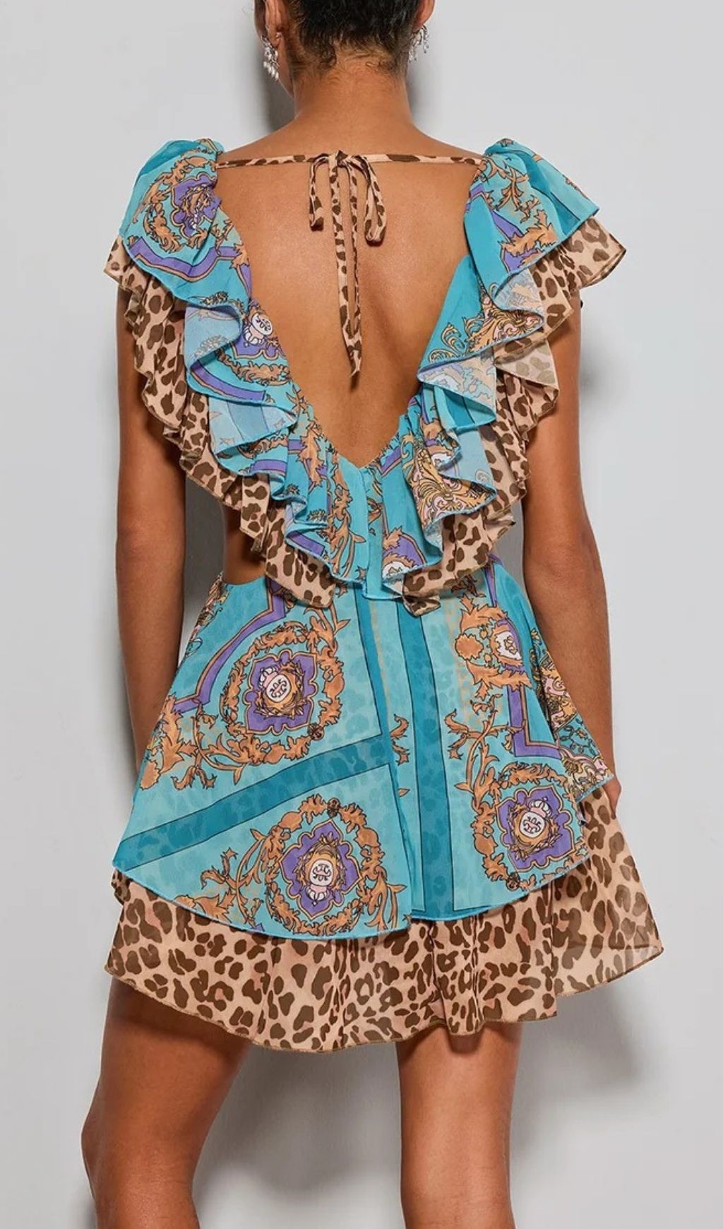 Fashionslee Women Eshana V Neck Cutout Printed Mini Dress