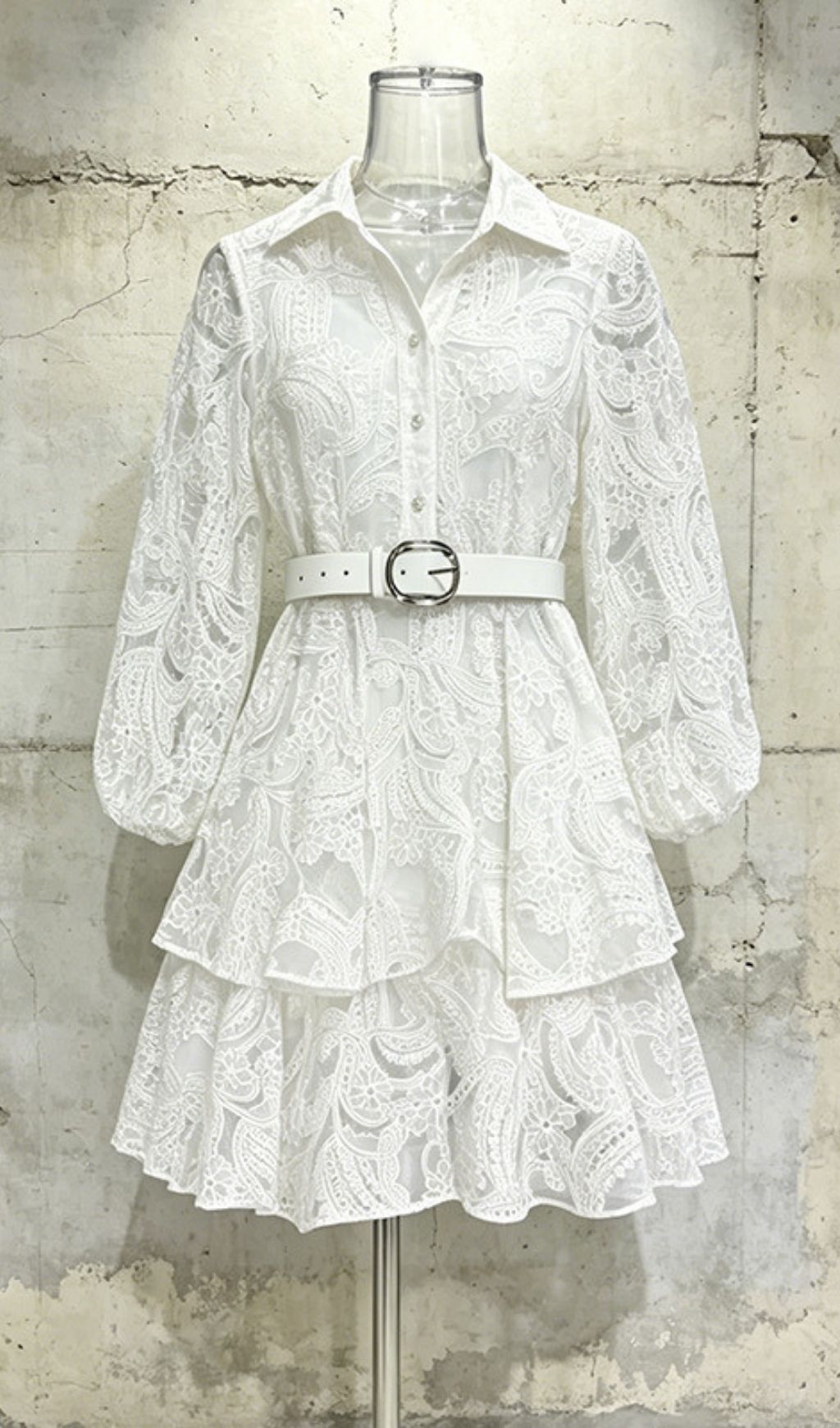 Fashionslee Women Leone Lace Long Sleeve Mini Dress