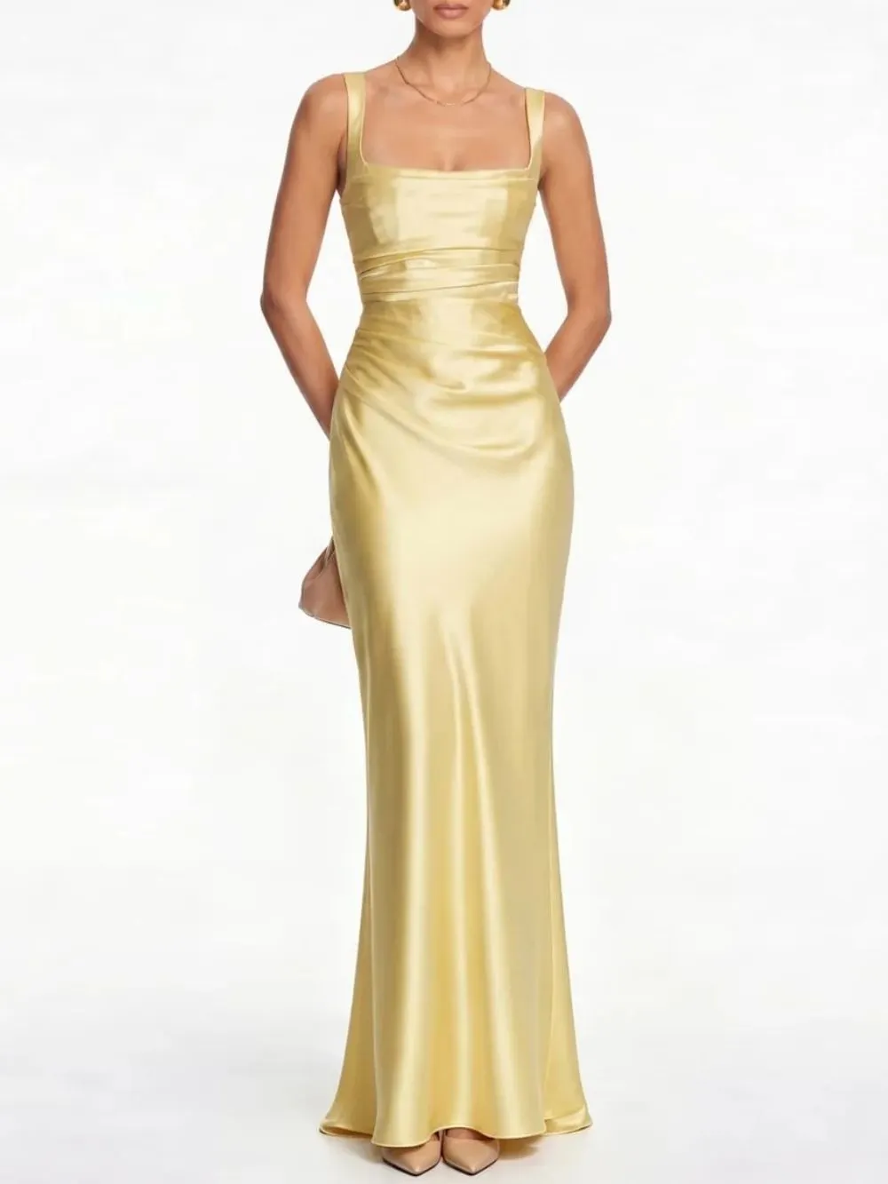 Fashionslee Women Berwick Lace Up Satin Maxi Dress In Butter Yellow