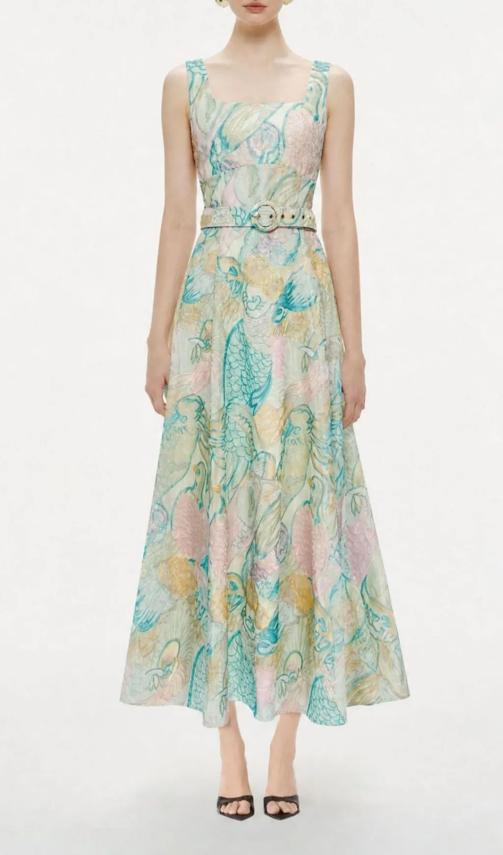 Fashionslee Women Macklyn Printed Midi Dress With Belt