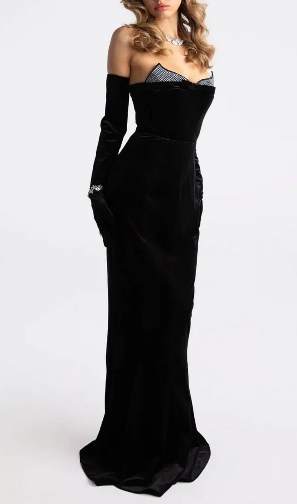 Ellen High Slit Velvet Strapless Maxi Dress In Black