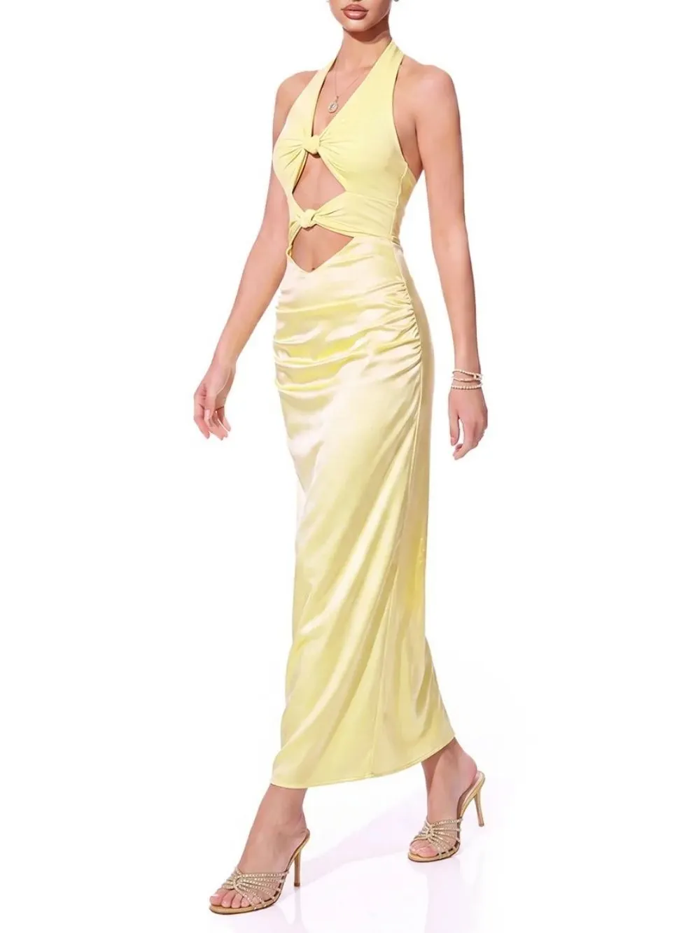 Paverin Halterneck Cutout Satin Maxi Dress