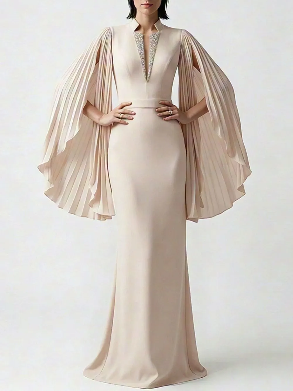 Magdala Diamante Embellished Pleated Maxi Dress