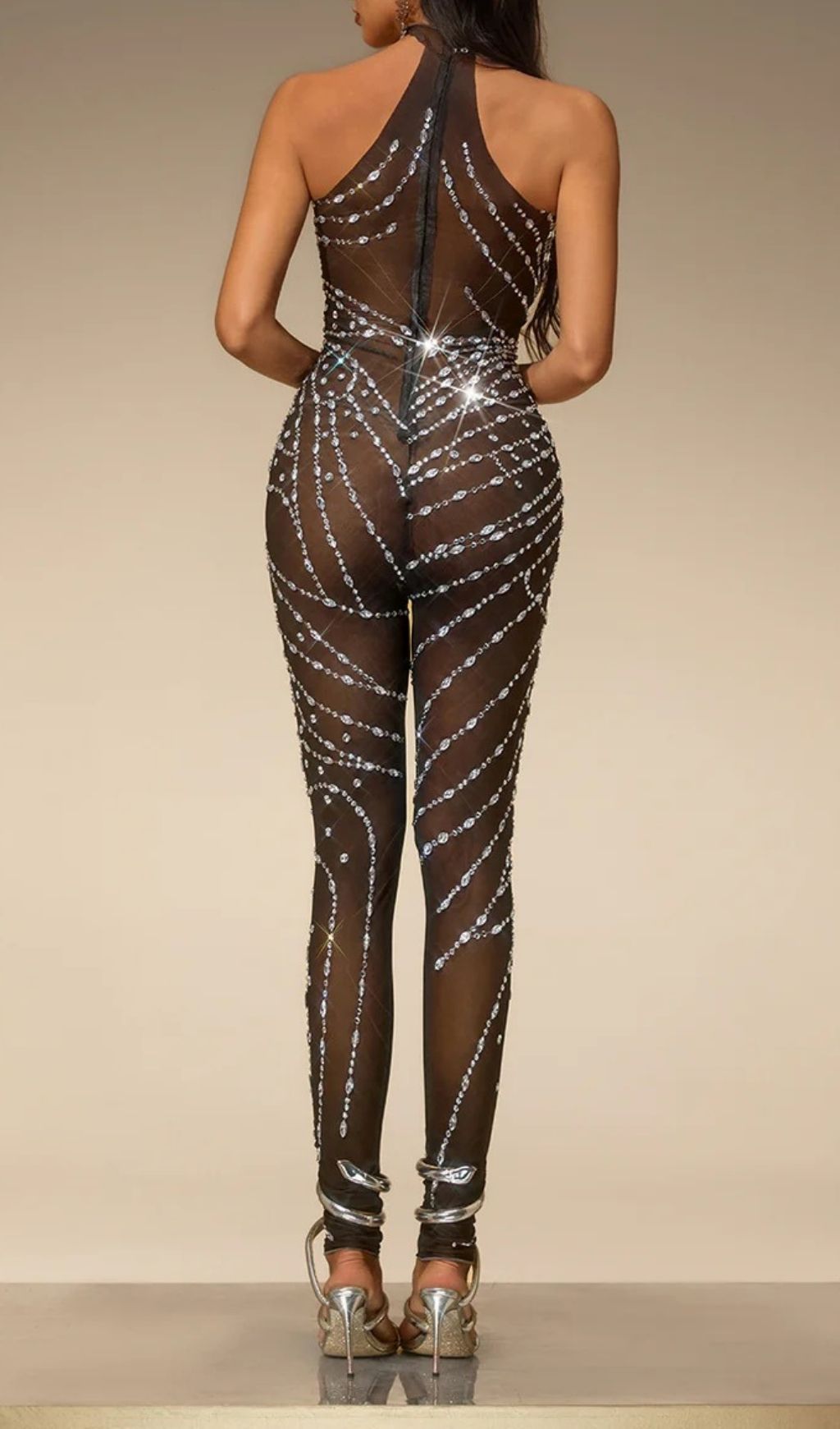 Fashionslee Women Siesia Rhinestone Mesh Jumpsuit