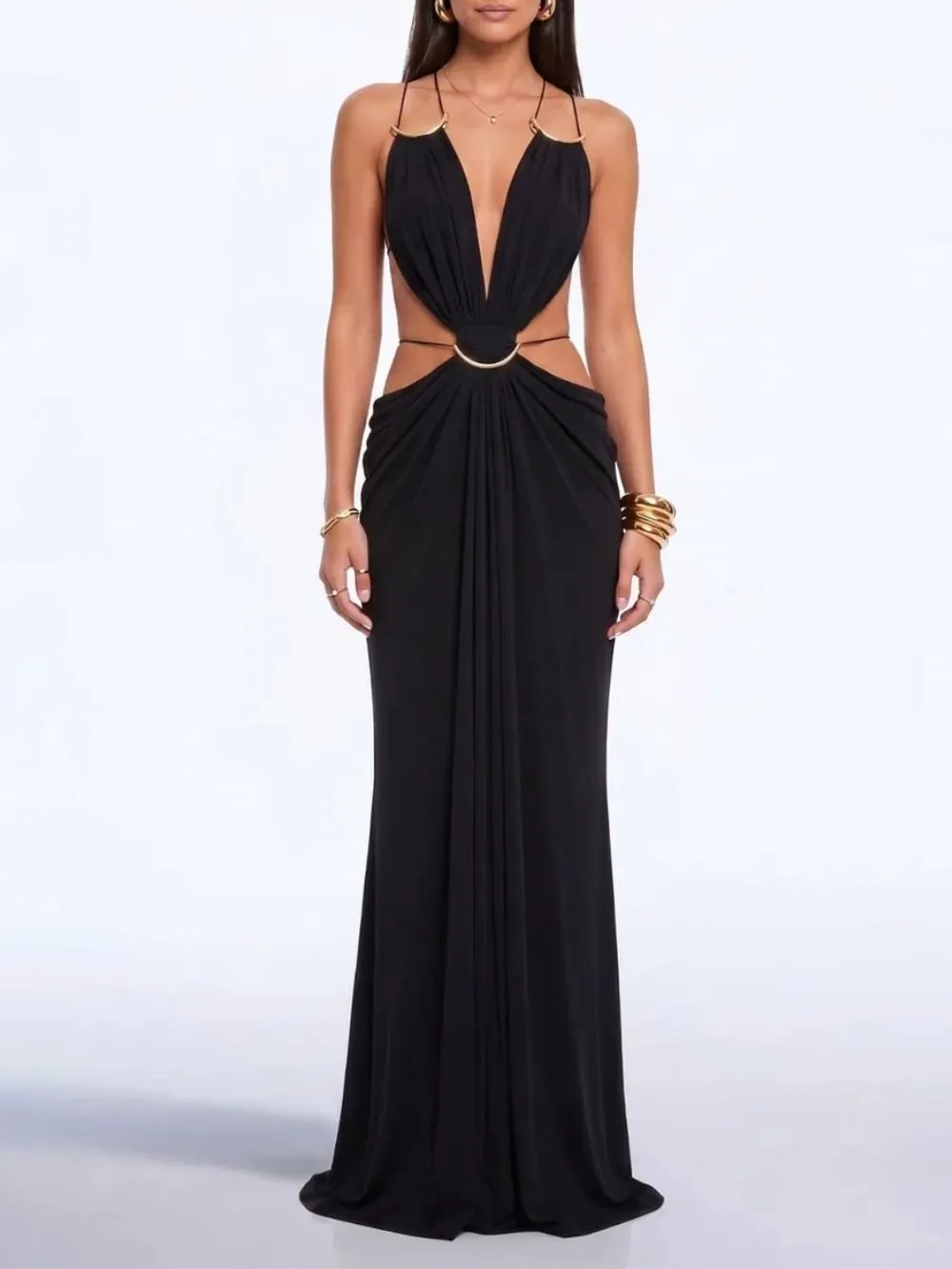 Lorysa Backless Cutout Maxi Dress In Black